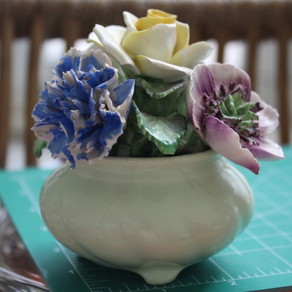 Radnor Staffordshire England Bone China Hand Made Floral Figurine Mint Green Pot